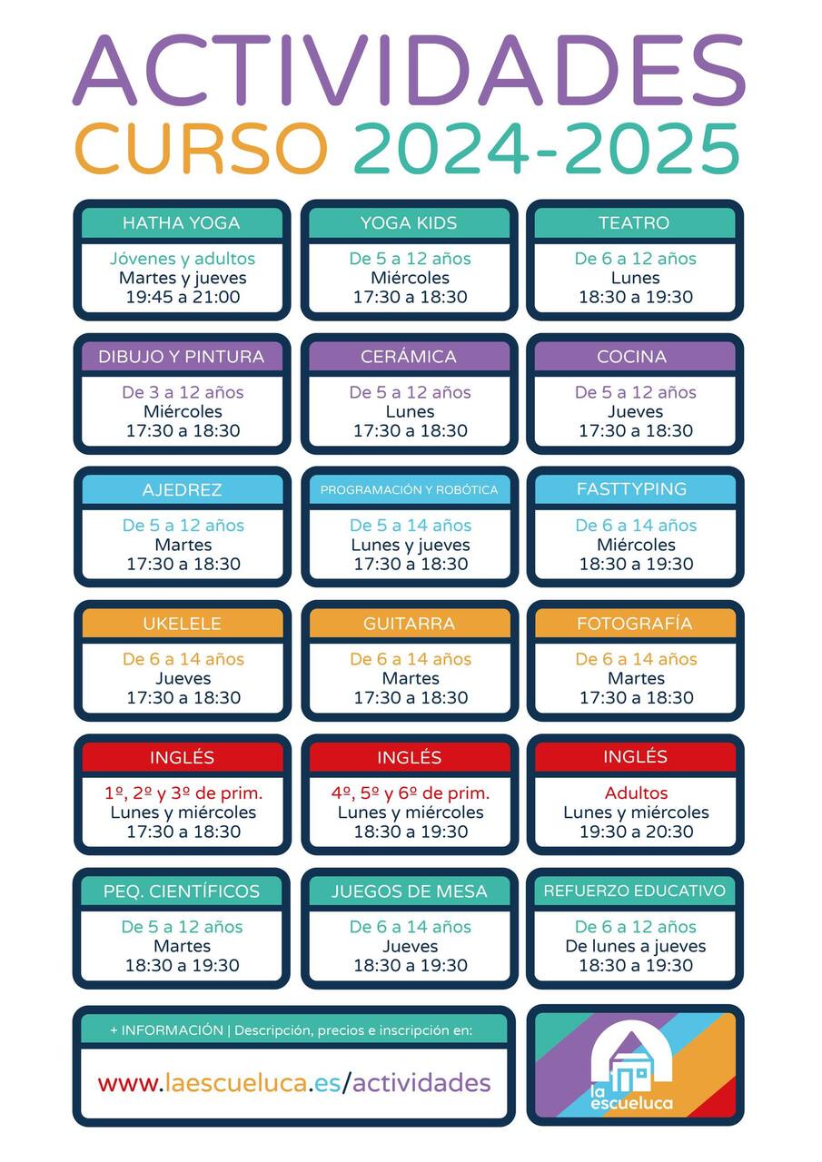 Actividades para niños y adultos en La Escueluca. Curso 2024-25