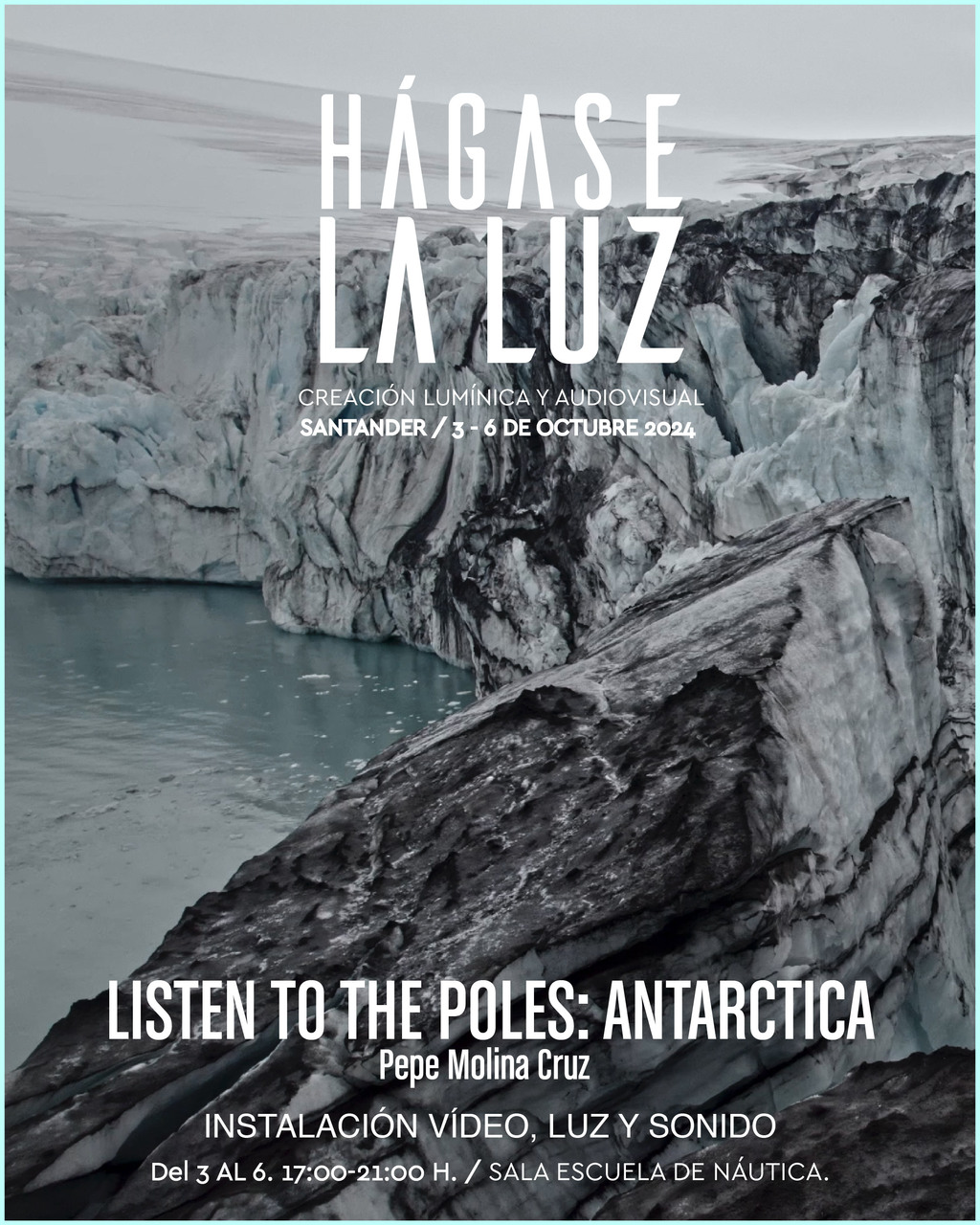 "Listen to the Poles: Antarctica", instalación de vídeo, luz y sonido de Pepe Molina Cruz