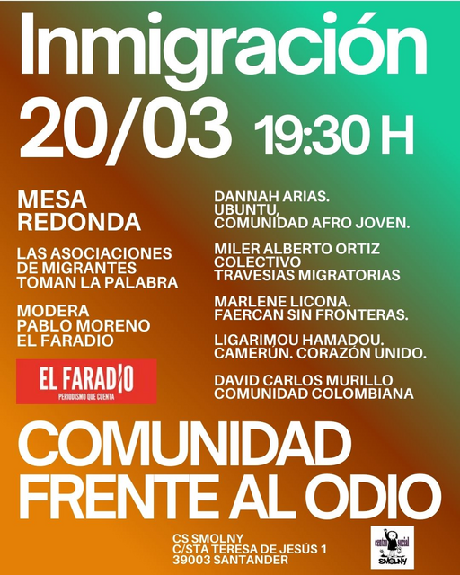 Charla debate inmigración: colectivos frente al odio