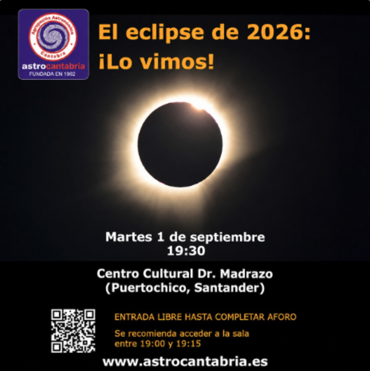 "El eclipse de 2026: ¡Lo vimos!", charla con AstroCantabria