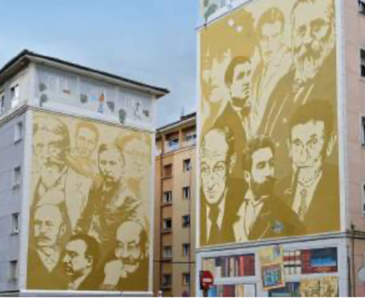 "Los escritores y Cantabria". Mural de alumnos de la escuela y talleres